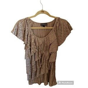 Covington Women’s Gold Short Sleeve Ruffle Shirt Top Sz. S